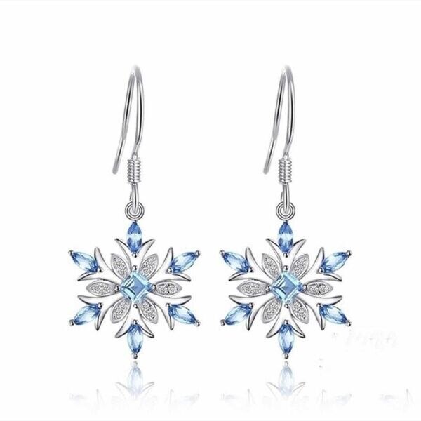 Trendy cubic Zirconia silver color Snowflake Christmas Earrings luxury Blue Cz Crystal Earrings For Women Jewelry: Default Title