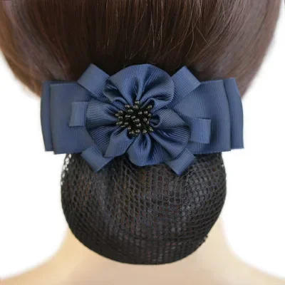 i-Remiel Tulle Floral Lace Satin Hair Cover Stylish Ribbon Bowknot Bow Crochet Bun Net Snood Hair Accesories Hair Pin Women Lady: Silver Plated