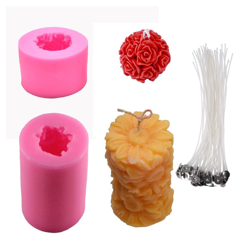 Moules de bougie cylindre et sphère forme Rose fleur Silicone moules pour faire bricolage M0XD: D