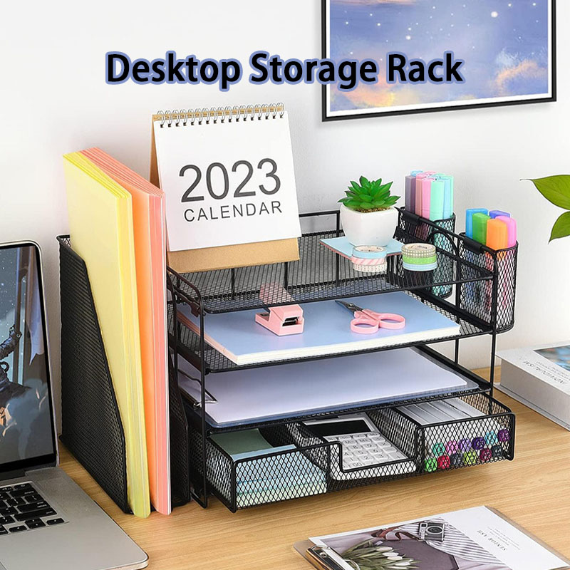 Organizador de bandeja de archivos de escritorio de Metal con archivador, bandeja para cartas de 4 niveles, organizadores de escritorio de oficina con documentos de archivo, escritorio de oficina
