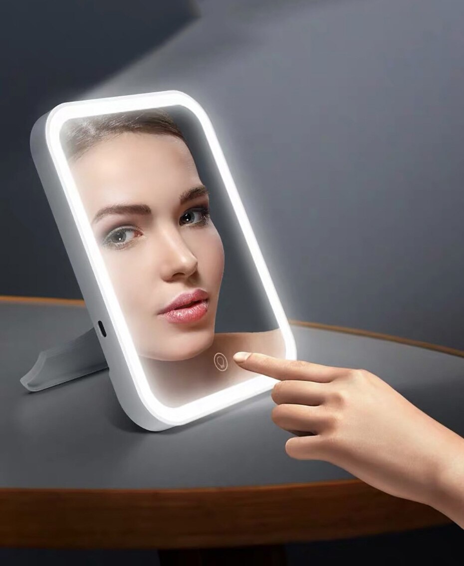 Makeup Mirrow With Light 3 Color 3 Dimmer Switch Rechargeable Tabletop Bathroom Travel Cosmetic Mirror With LED Light For Makeup