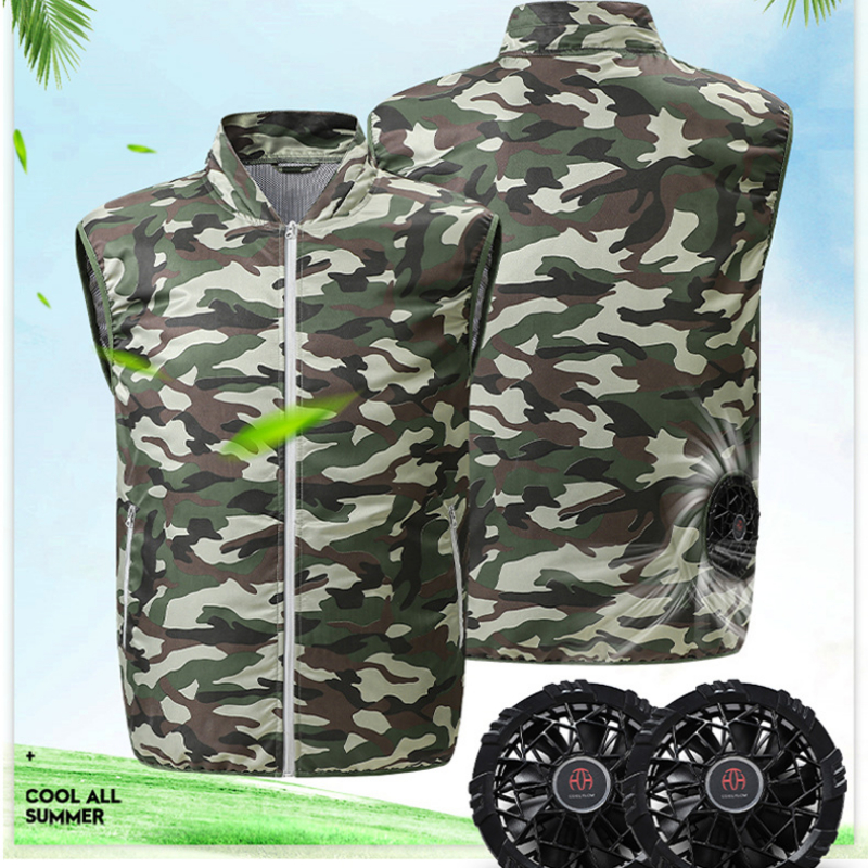 Zomerse ijskoude herenvest met ventilator, usb-aansluiting, intelligente koeling en airconditioning, geschikt voor wandelen, vissen, camouflage en werkkleding.