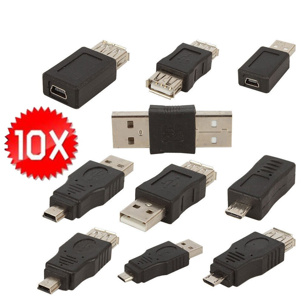 10Pcs Otg 5pin Mini Usb Micro Usb Adapter Man-vrouw Converter Usb Gadgets Inteligentes Usb Male Naar Usb vrouwelijke Adapter Set: Default Title