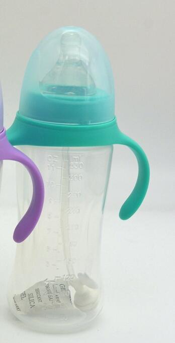 210ml Cute Baby Bottle Infant Newborn Children Learn Feeding Drinking Handle Bottle Kids Straw Juice Water Bottles Training Cup: 330ML Blue