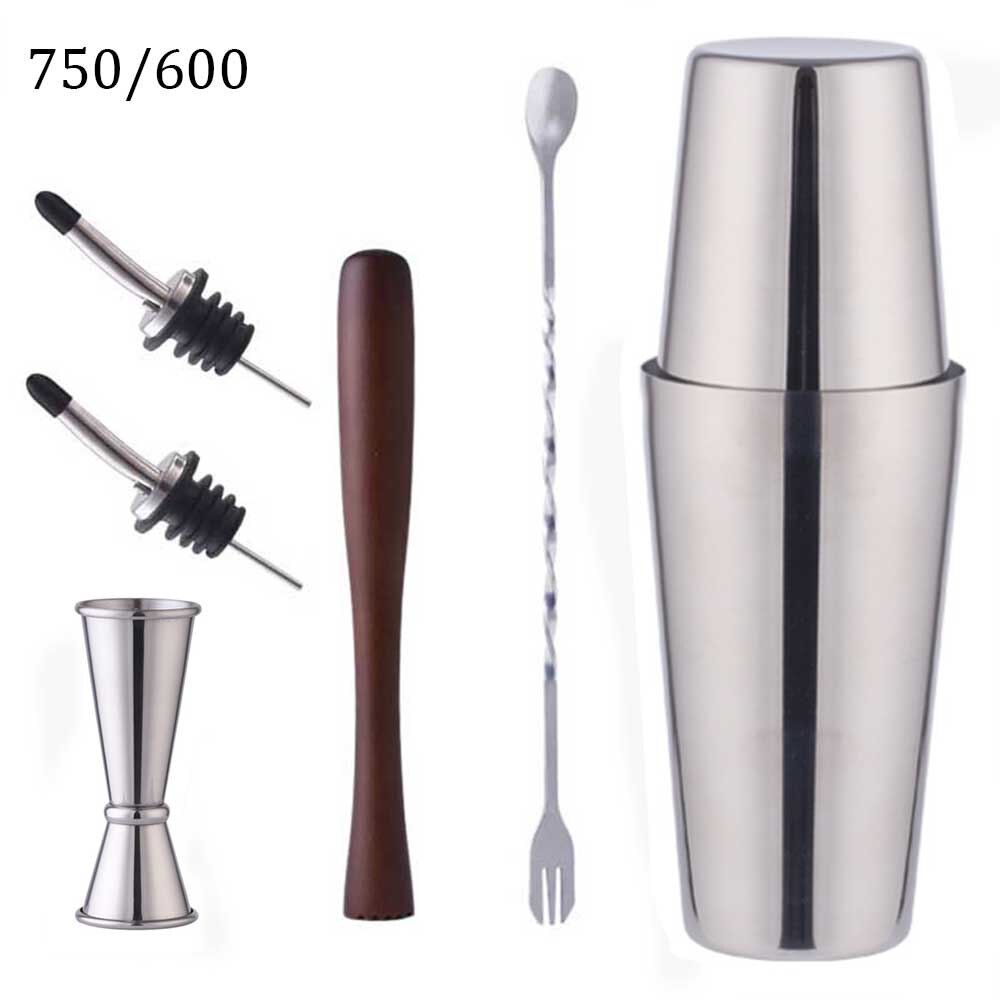Bar Shaker Cocktail Zubehör Barware Boston Trinken Für Bartender Set Jigger Werkzeuge Edelstahl Mixer 550/750ML Holz rack: Boston B 6 Pcs