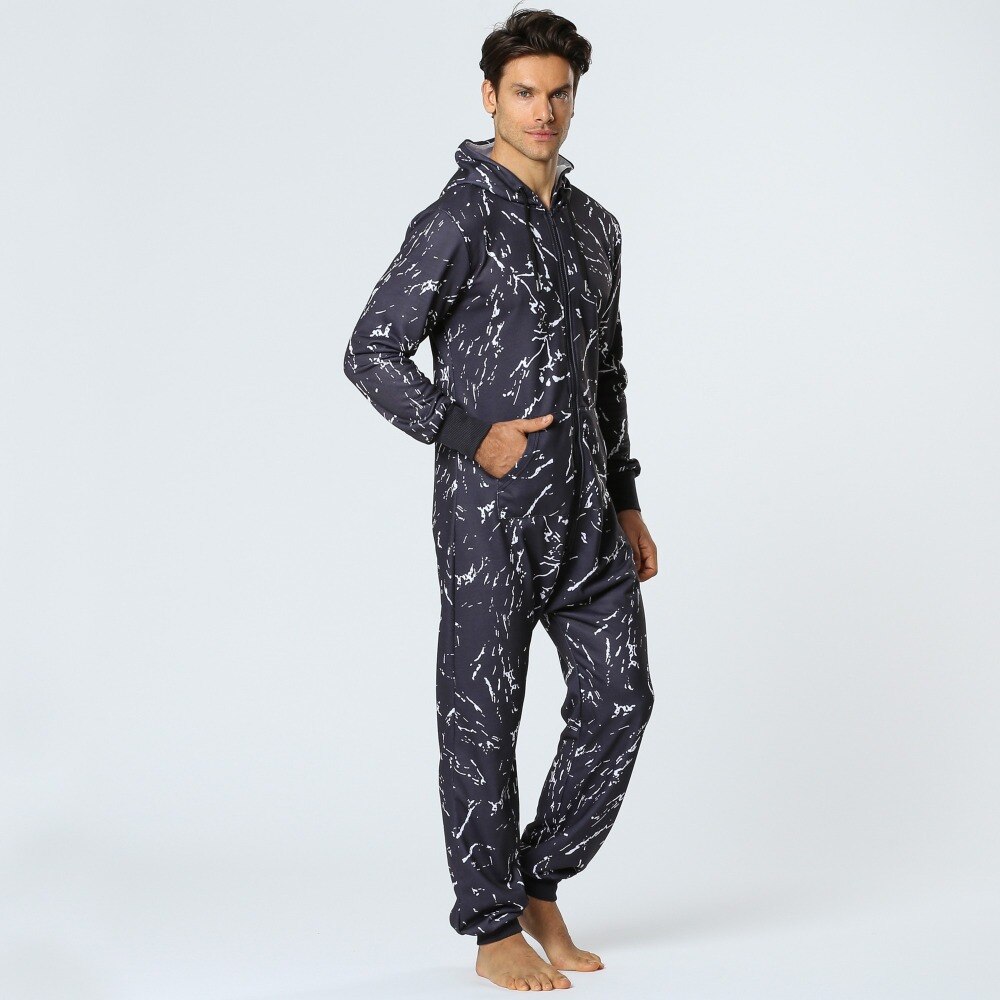 Pijama Hombre Hooded Jumpsuit Mannen Satijn Pyjama Onesie Volwassenen Een Stuk Nachtkleding Lange Man Nachtkledij 2XL Met Tmall