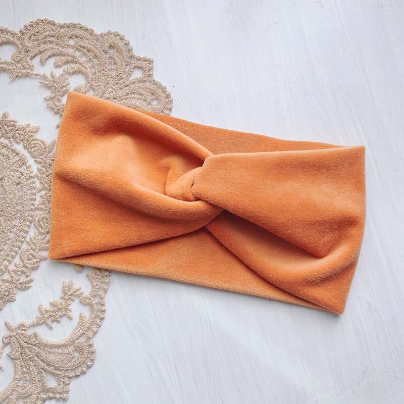 Diademas para mujer, vinchas elásticas de terciopelo con nudo cruzado abrigadas para invierno, turbante suave de Color liso, accesorios para el cabello a la para niñas, diademas: Yellow