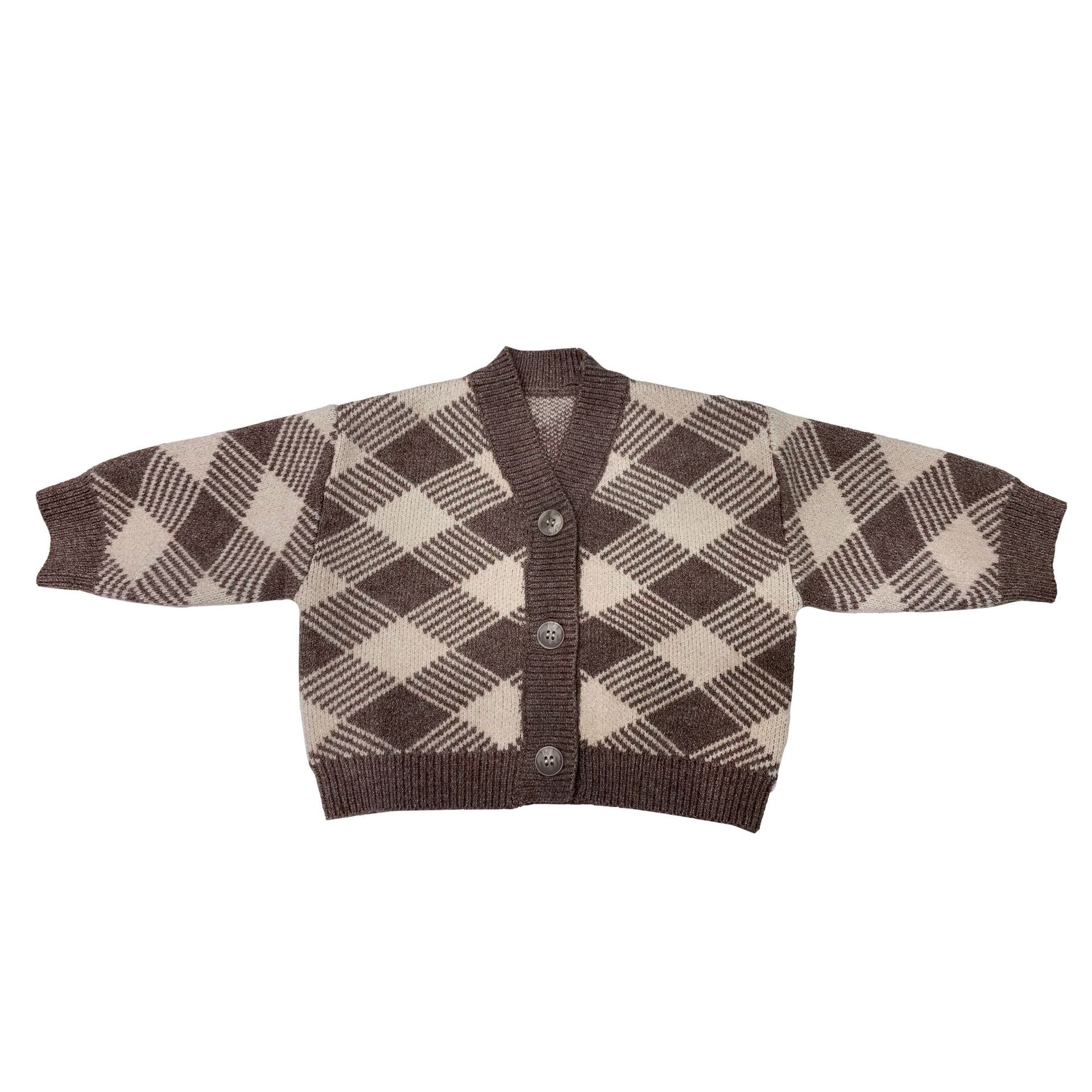 Stile coreano bambini neonati ragazze maglione primavera autunno inverno caldo spesso Cashmere lavorato a maglia Plaid manica lunga maglione Outwear: brown plaid / 12m