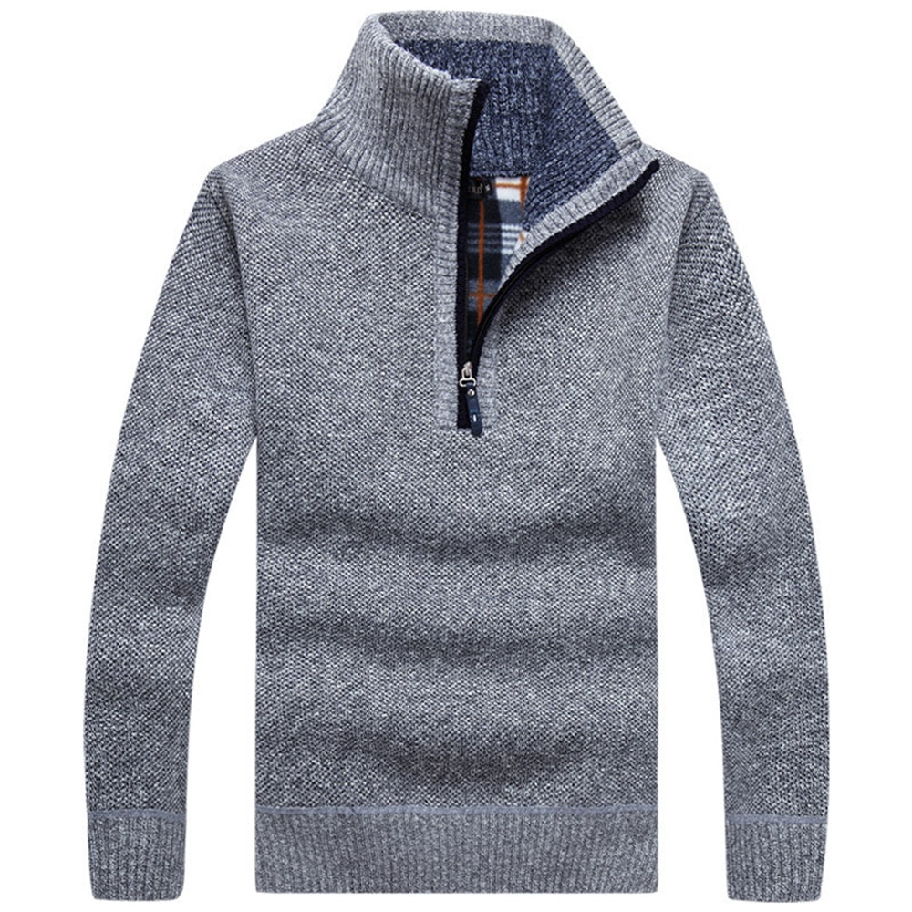 Herre tykke varme striktrøjer efterår solid langærmet rullekrave trøjer halv lynlås varm fleece vinter behagelig frakke mandlig