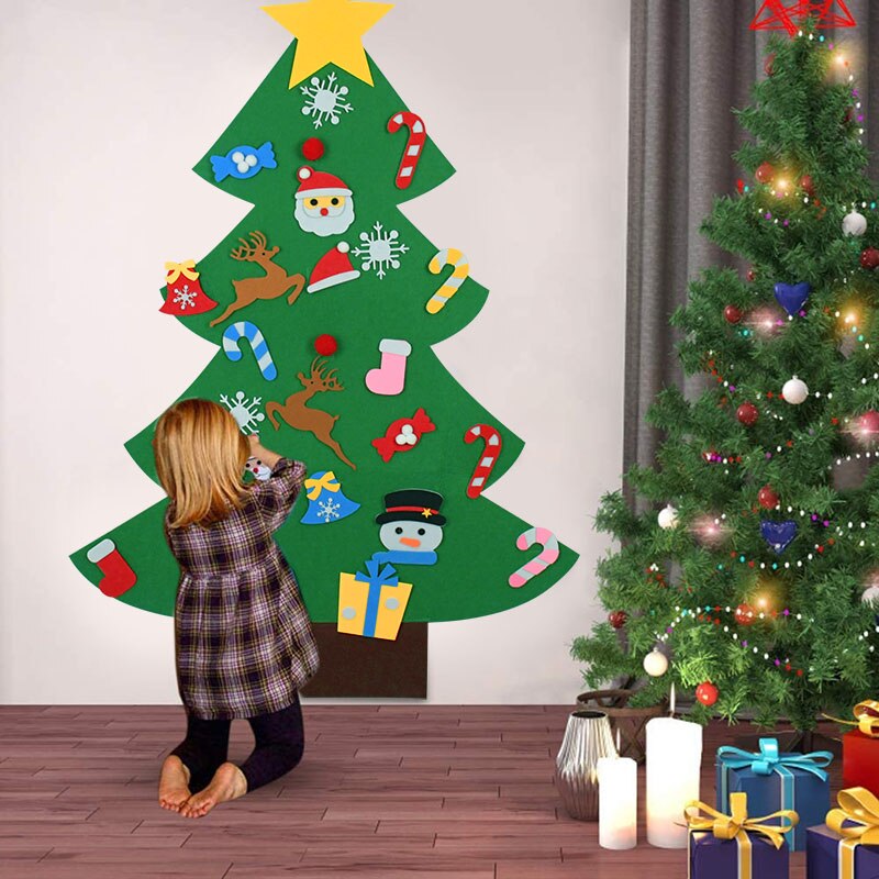 Diy filt julgransdekorationer barn xmas tree dörr vägghängande prydnad konstgjorda träd hem bröllopsfest gynnar