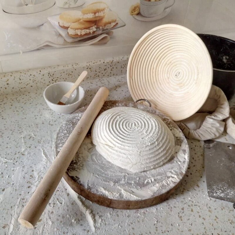 Brotform tondo Banneton da 10 pollici per ciotola in Rattan a prova di Pannello e pasta (pasta da 1000G), spazzola per fodera per forchetta per Pannello inclusa