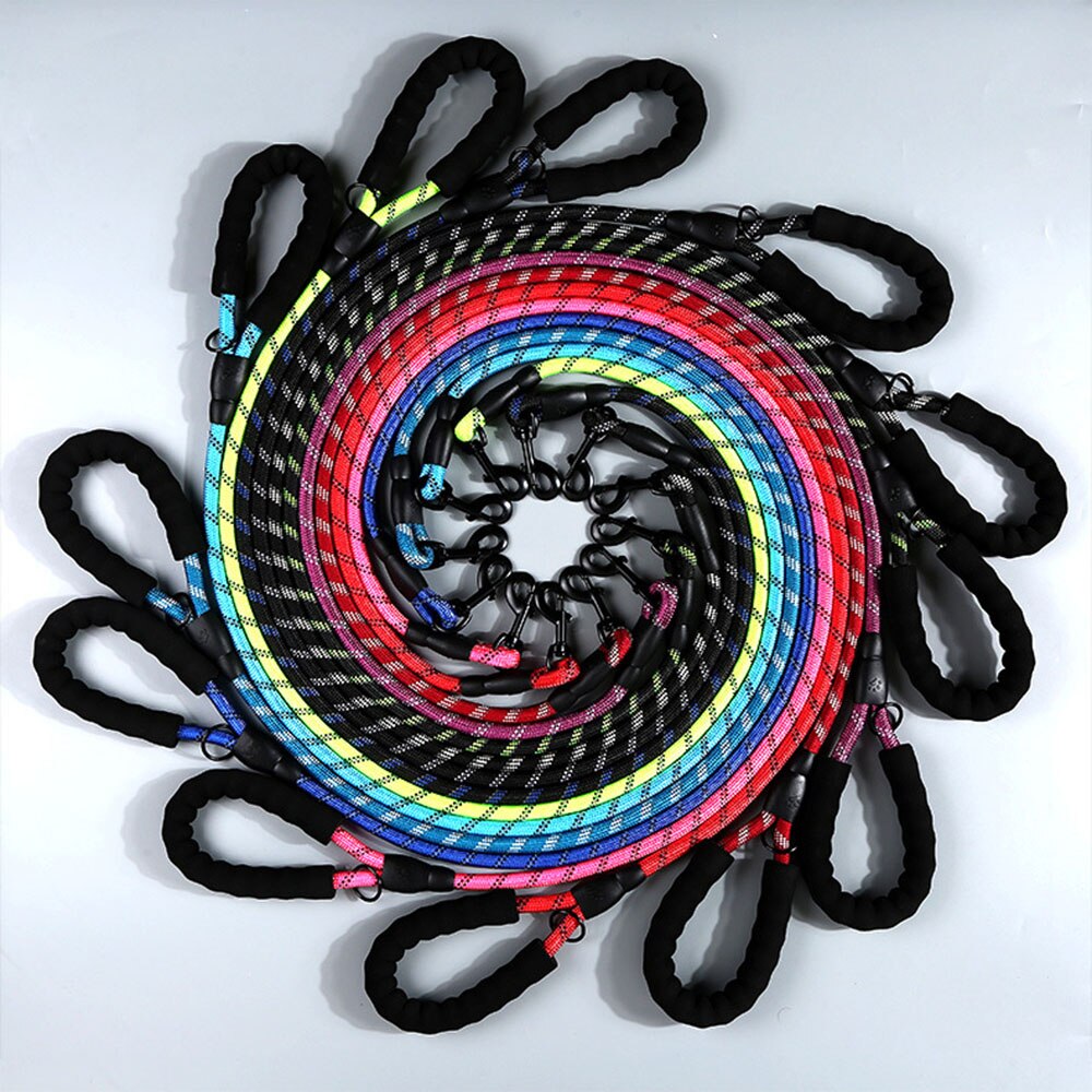 Durable Dog Leash Golden Retriever Medium Large Dog Collar Leash Reflective Lead Nylon Round Rope for Labrador Husky Rottweiler