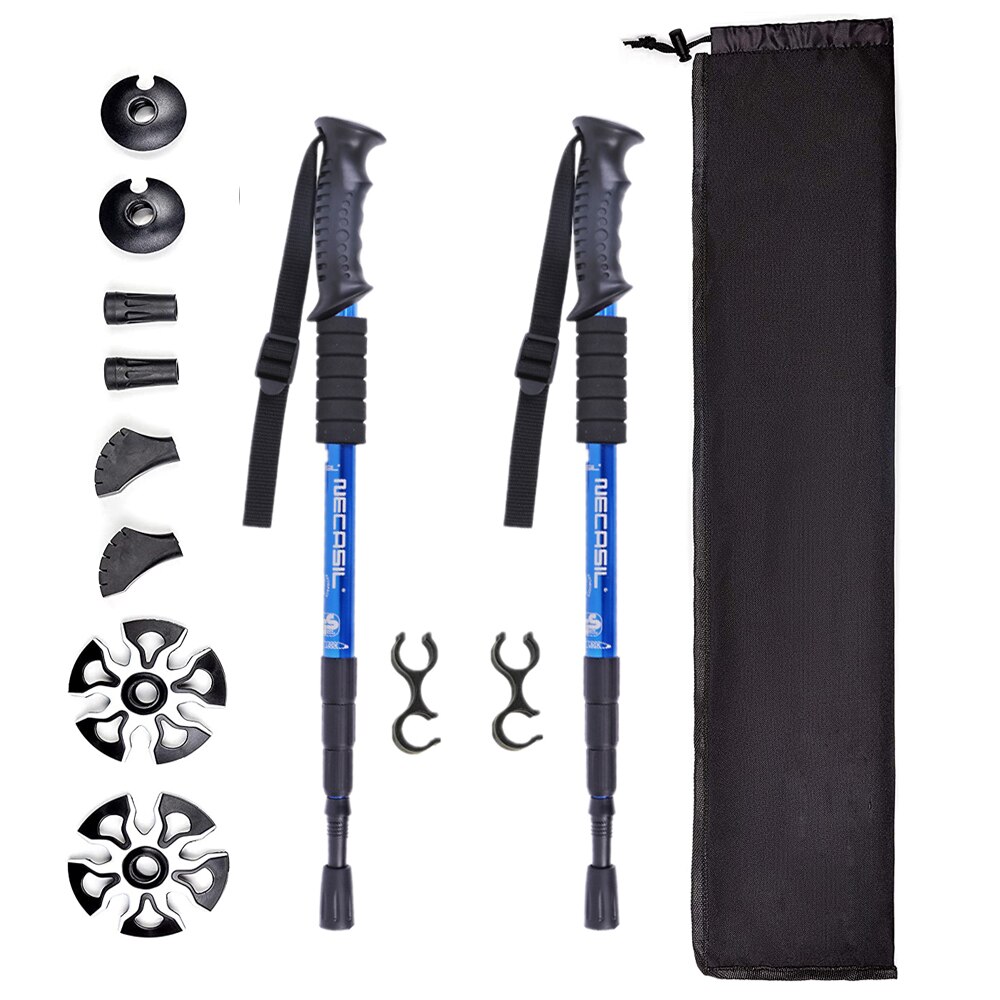 2pcs/lot Trekking Poles Lightweight Shock-Absorbent Hiking cane Walking Stick 4 Season/All Terrain Accessories and Carry Bag: Blue