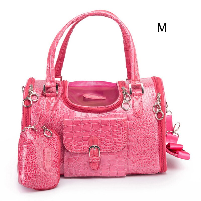 Tragbare Außen Haustier Katze Hund Träger Tasche Mit Geldbörse Leder Reise Kleine Hund Chihuahua Teddy Trage Tasche Handtasche: rosa  M