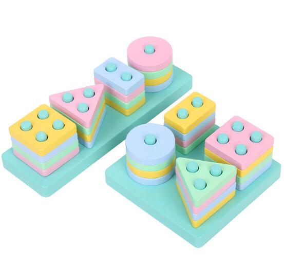 Bunte Geometrische Formen Passende Spielzeug Kinder Früh Lernen Übung Hände-auf Fähigkeit Montessori Pädagogisches Holz Spielzeug ZXH