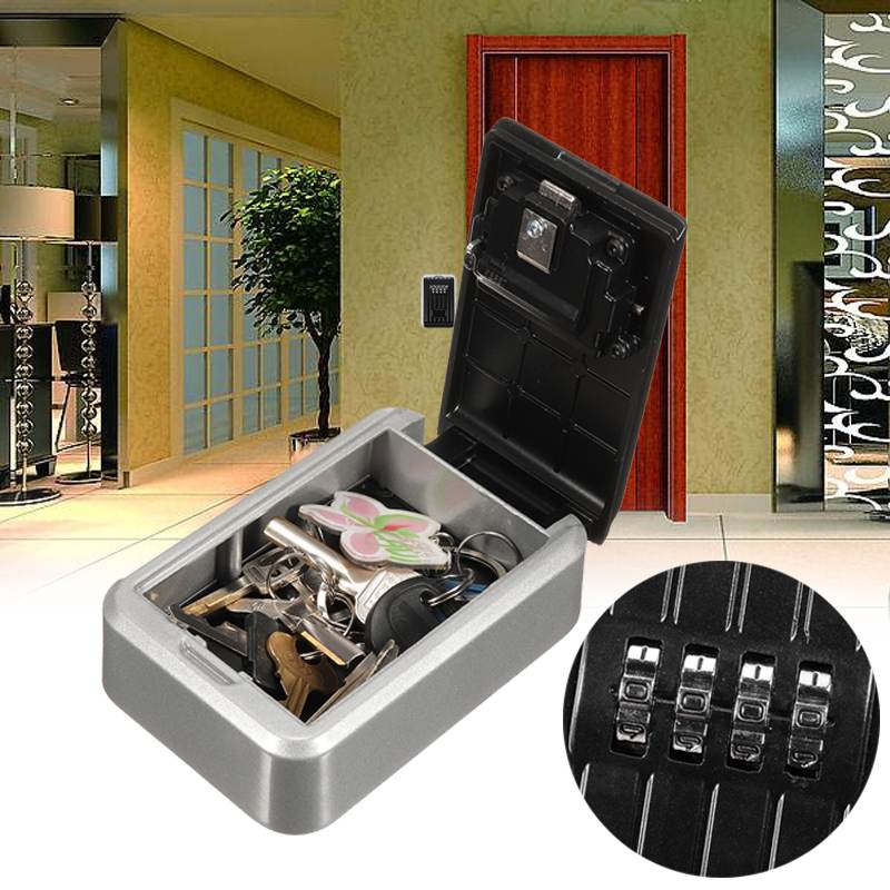 Sikkerhedsnøgle pengeskab udendørs nøgle lås boks aluminium vægmonteret vandtæt 4 -cifret kombinationsadgangskode