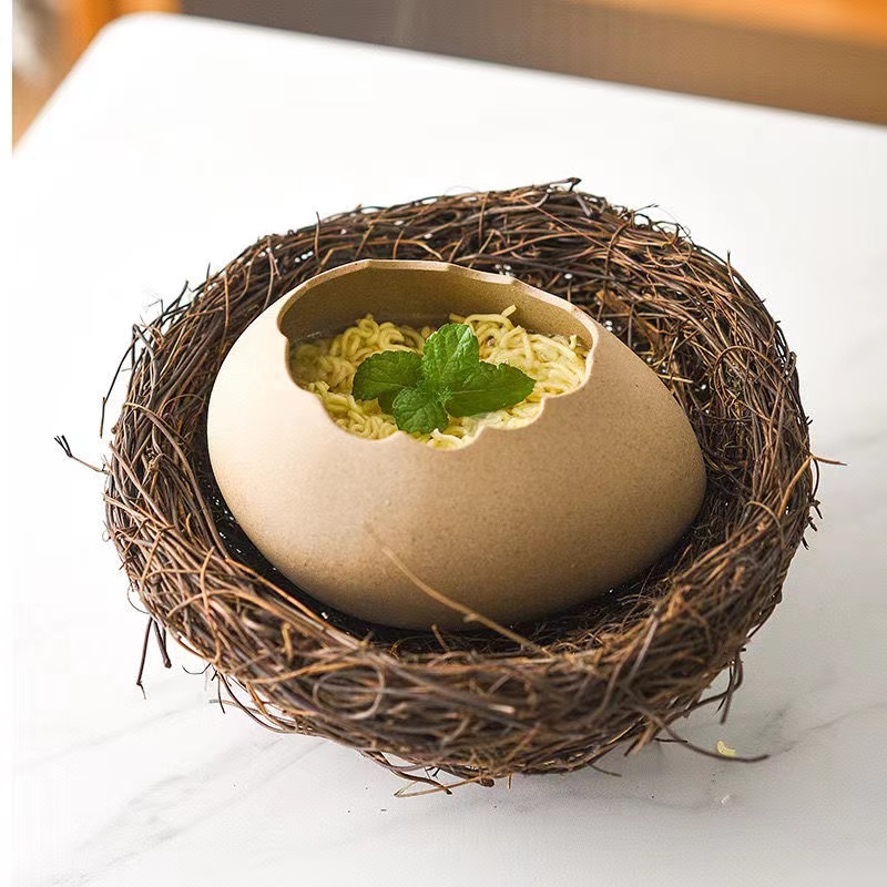 Bird's Nest Broken Eggshell Cup Ceramics Dessert Bowl For Steamed Egg Bowls Restaurant Decor Display