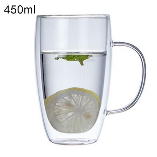 250/350/450ml Maniglia Doppi Strati di Isolamento termico Tazza di Vetro Tè Al Latte Trasparente Tazza fatto a mano Tazza di Birra Tazza tè Whisky Tazze di Vetro effecti: 450ml