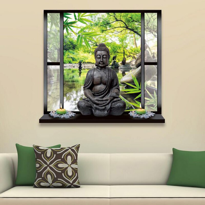 1 ST 3D Mooie Verwijderbare Simulatie Boeddha Landschap Thuis Slaapkamer Muurstickers Art Kinderkamer Decoratie 50*70 cm