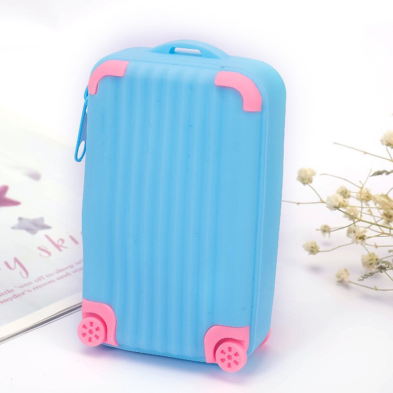 Silicone Large Capacity Coin Purse Children Suitcase Card Bag Waterproof Small Fresh Soft Zipper Storage Bag: blue