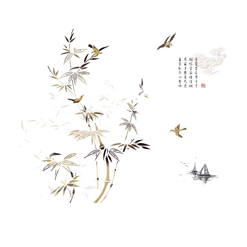 Chinese Style Wall Stickers Bamboo Ink Painting Vinyl Wall Decals Living Room Bedroom Decor Aesthetic Self Adhesive Wallpaper