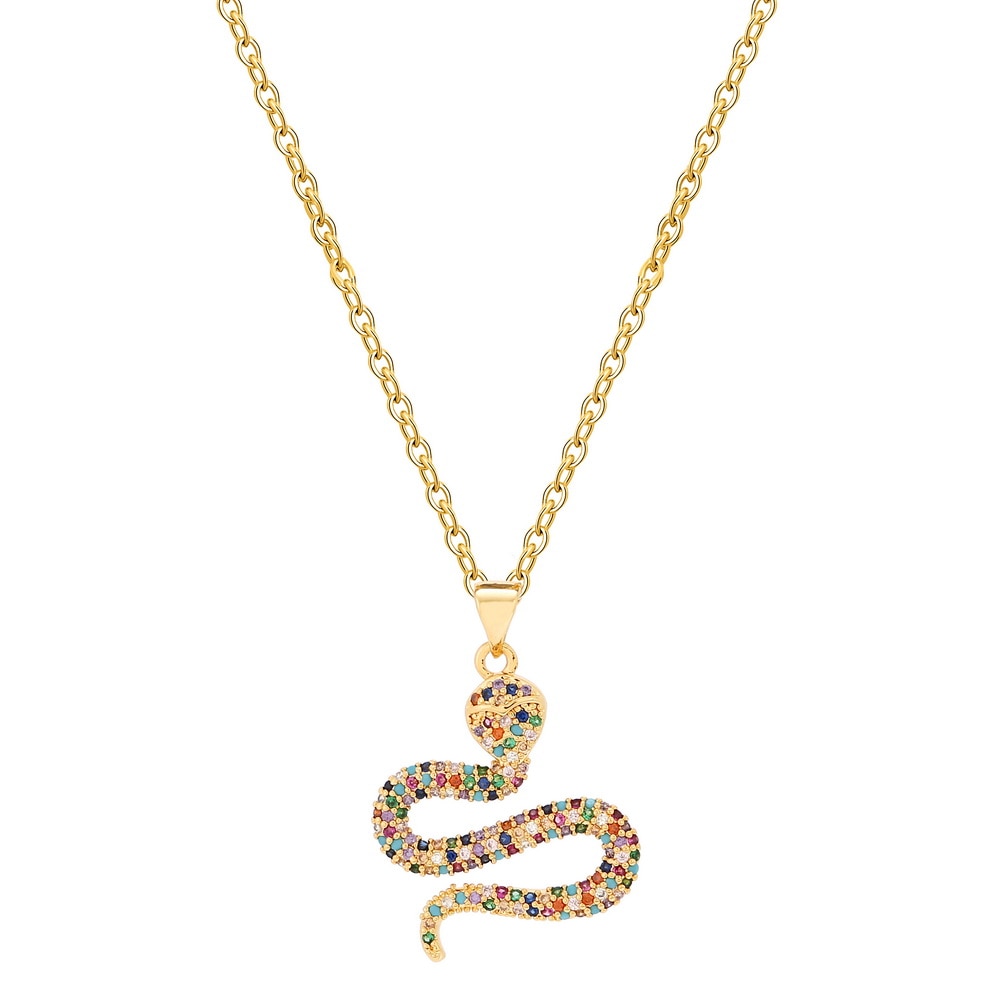 Rainbow CZ snake Gold Necklace For Women Zirconia snake Pendant Long adjustable Chain women's Necklace Charm Jewelry