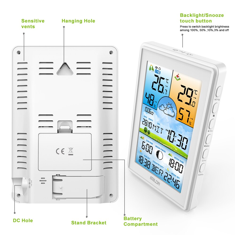 Weather Station Wireless Outdoor Hygrometer Digital Thermometer mmHg Barometer Digital Hygrometer Alarm Weather Forecast