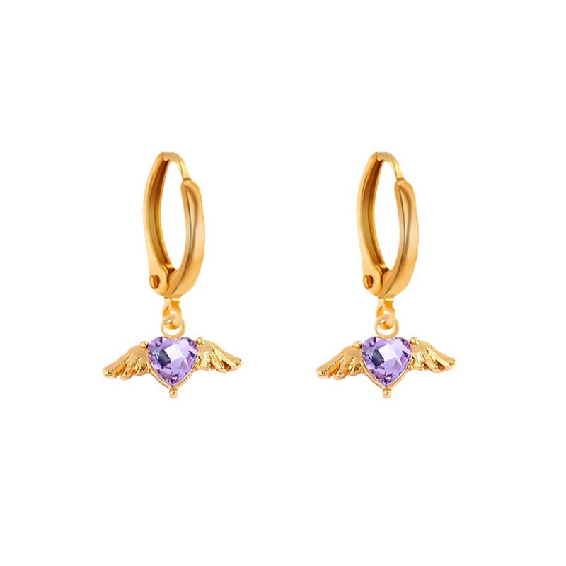 Flatfoosie Mode Bling Hart Crystal Oorbellen Voor Vrouwen Goud Kleur Alloy Wing Earring Sieraden Party: 143805PP