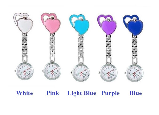 10 stuks/partij dubbele liefde hartvormige dames dames verpleegster zakhorloges kleine schattige quartz hanghorloges legering horloge: Default Title