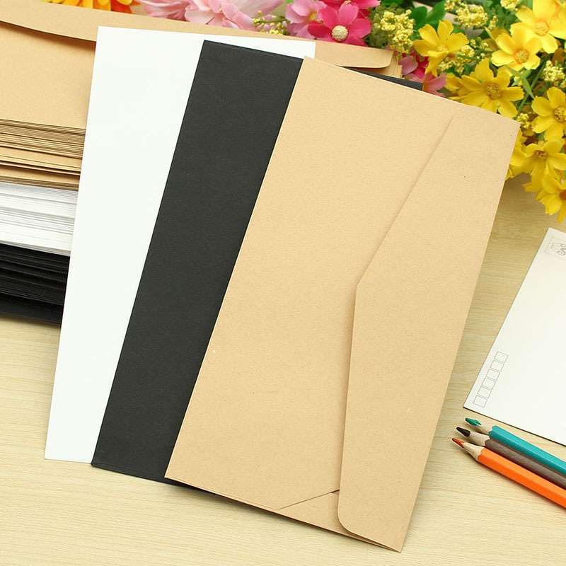 Kicute 50 stuks klassieke kraft blanco mini-papieren enveloppen met venster, envelop voor huwelijksuitnodiging