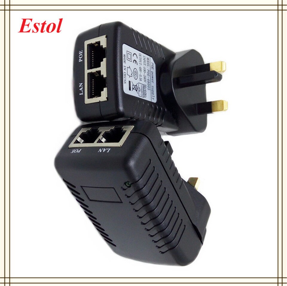 DC48V 0.5A 10/100Mbps Poe Injector Power Over Ethernet Adapter,pin 4/5(+),7/8(-), Uk Plug, 3 Vierkante Pinnen