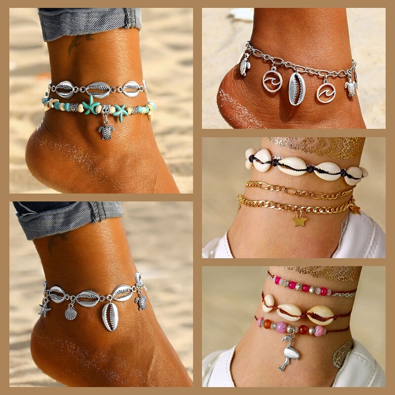 VKME Bohemian Beach Shell Anklets For Women Vintage Anklets Summer Trendy Bracelet On The Leg Chain Ankle Jewelry