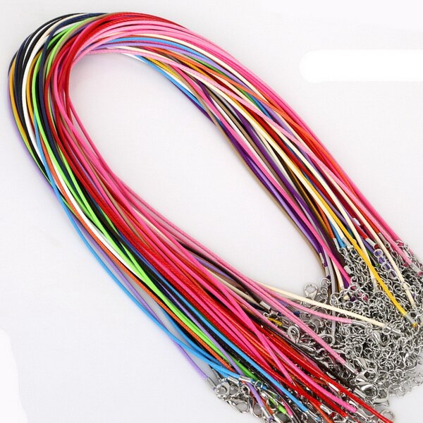 10 sztuk/partia 1.5mm skórzane łańcuchy bransoletka zawieszki charms z karabińczyk DIY komponenty do wyrobu biżuterii sznurek 45cm + 5cm: Mix color