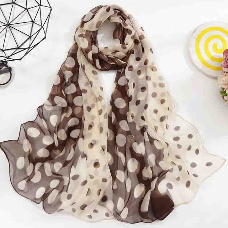 Spring Summer Autumn Women's Thin Silk Scarves Simulation Silk Wild Georgette Gradient Sunscreen Printing Multicolor Scarf A51: coffee