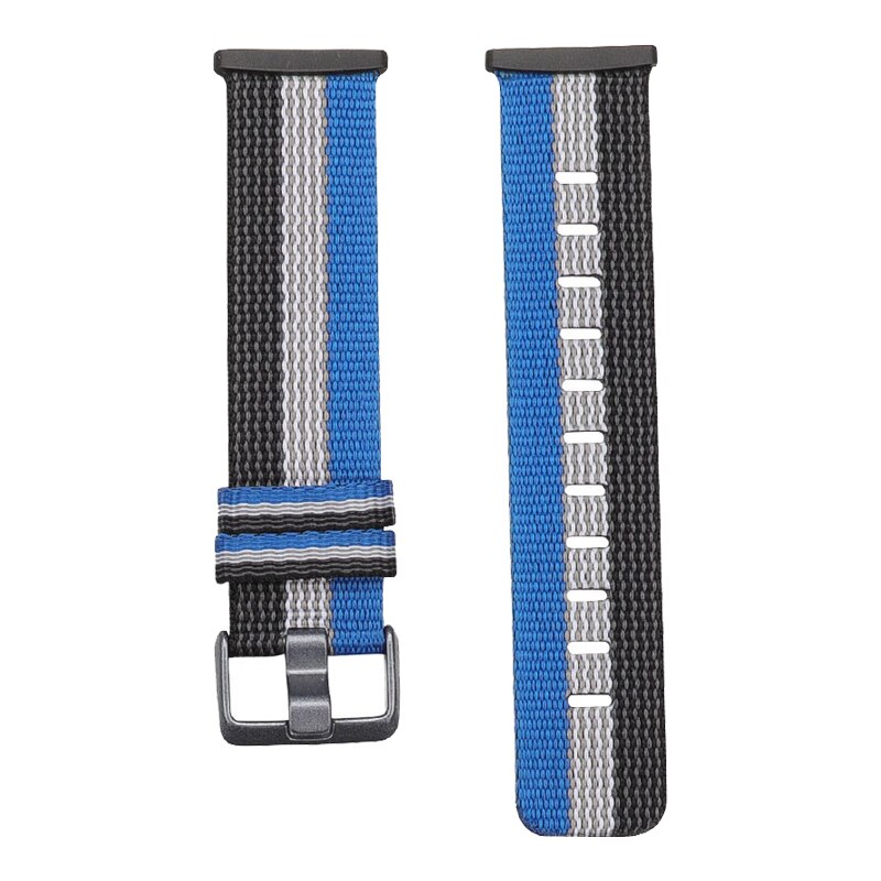 Nylonbånd til fitbit versa 3 strop lærred vævet armbånd armbånd erstatning for fitbit sense bands tilbehør kvinder mænd sl: Sort hvid blå / S