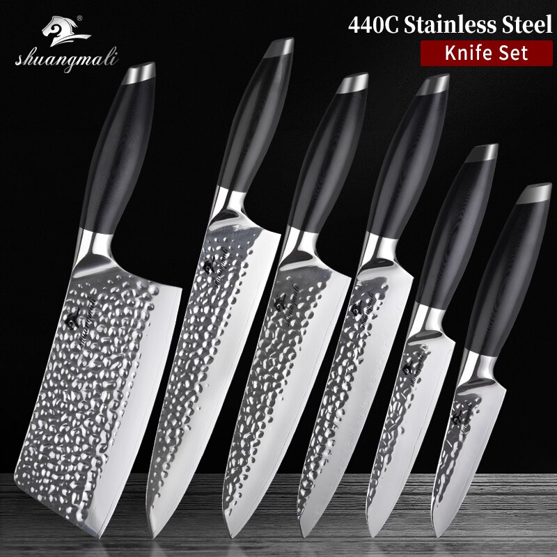 Utility Home Kitchen Knife Set 440C Forged Stainless Steel Chef Knives Set Slicing Paring Steak Chinese Cleaver Chef Knife Set