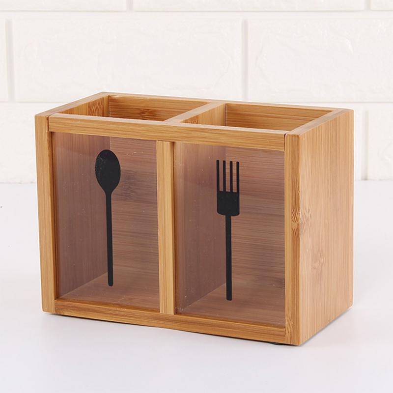 Kitchen Tableware Storage Box Bamboo Utensil Cutlery Holder Silverware Caddy Organizer For Forks Spoons Knives Countertop Supply: 18X9X13CM