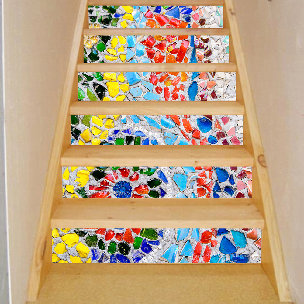 6PCS Staircase Steps Stickers Riser Floor Sticker DIY Stone Patterns Self-Adhesive Stairs Decal for Bedroom Living Room Decor