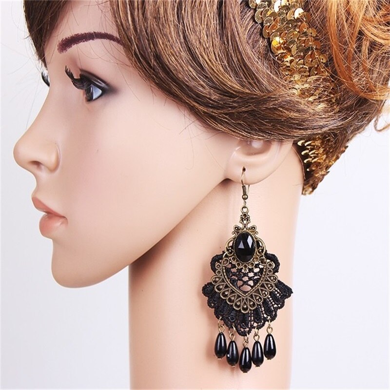 YiYaoFa-Conjunto de joyería exagerada hecha a mano, joyería gótica, collar y pendientes de encaje negro, accesorios para mujer, joyería de FYS-01