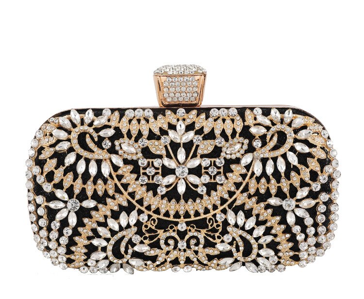 Kvinner rhinestone clutch bag gull veske håndveske luksus bryllup beaded krystall kveld veske diamant skuldervesker: Svart