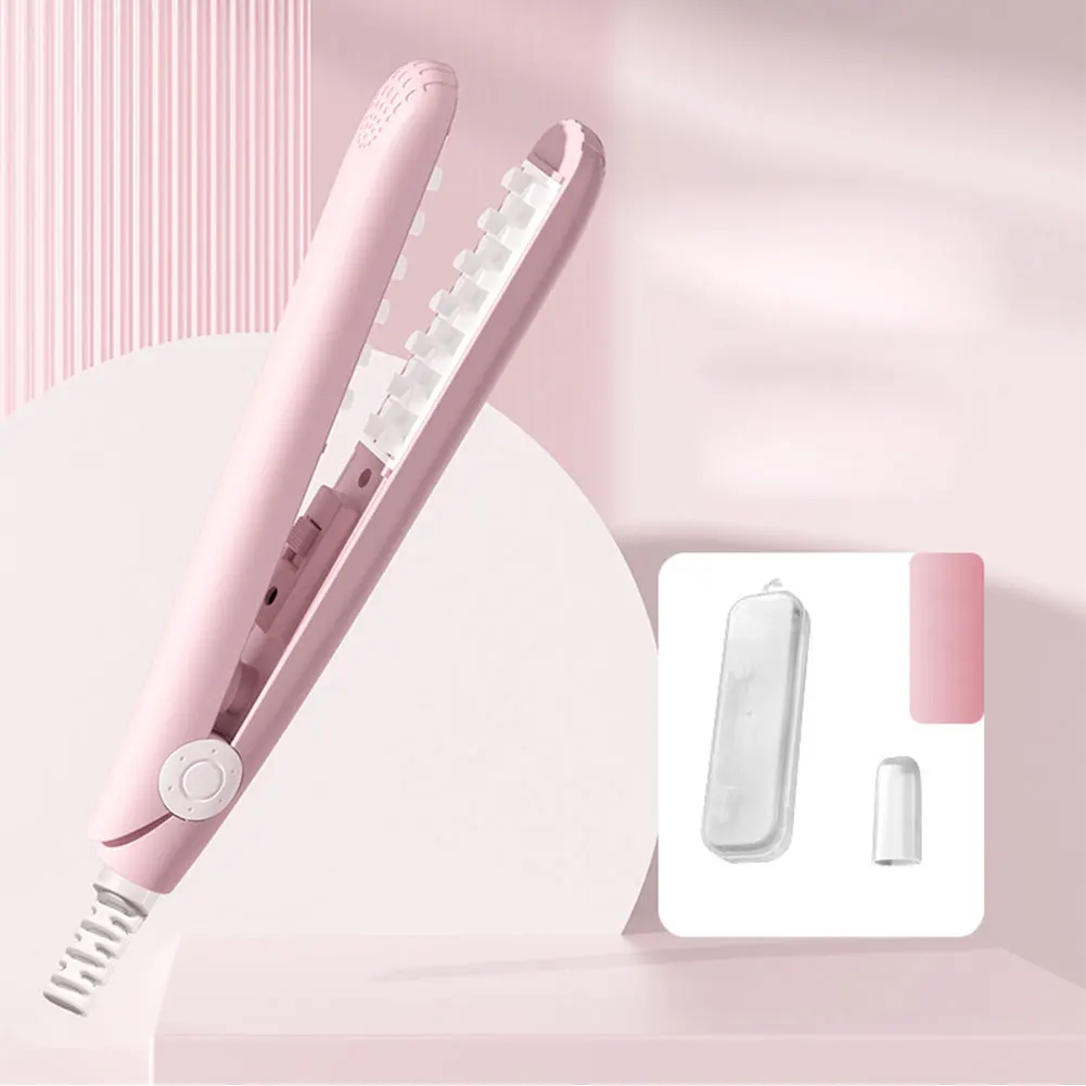 Plancha rizadora de pelo esponjosa, rizador portátil inteligente de temperatura constante, herramienta eléctrica de estilo de cabello de larga duración: Rosa