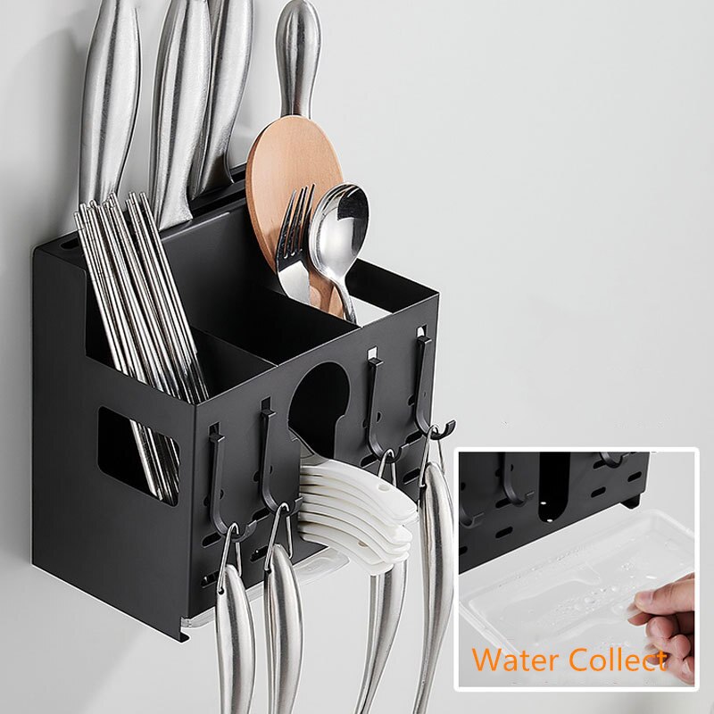 Wall Mount Roestvrij Staal Keuken Organizer Met Mes Houder Lepel Houder Lepel Positie Pot En Slice Rack