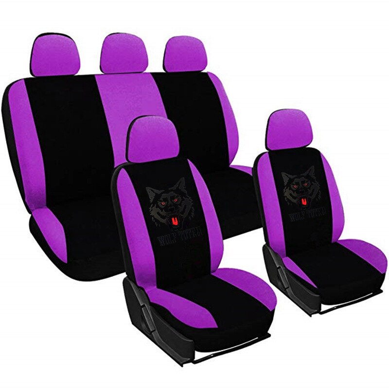 Mode Wolven Patroon Auto Stoelhoezen Universele Auto Seat Cover Autostoel Bescherming Covers Vrouwen Auto Interieur Accessoires: PURPLE (5 seat)