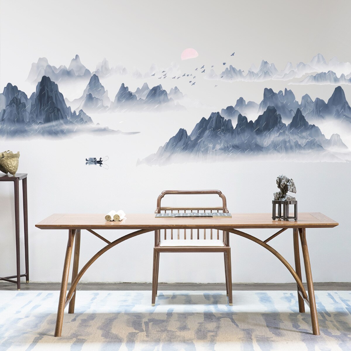 Chinese Style Sunset Landscape Wall Sticker Wallpaper Living Room Bedroom Background Mural Home Decor