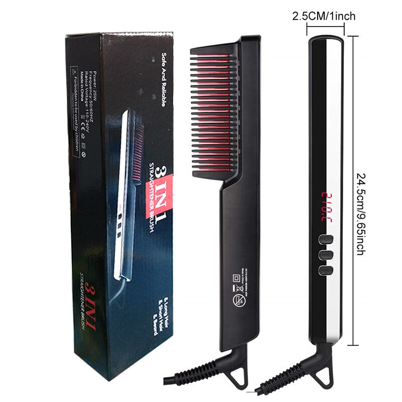 3 IN1 LCD Beard Straightener Hair Straightener Comb Electric Iron Hair Brush Straightener Beard Salon Beauty Supply