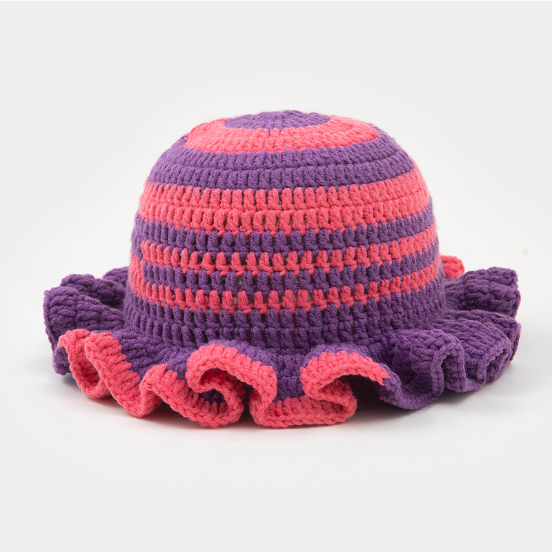 Colorful Crochet Ruffle Brim Knit Bucket Hats Winter Woman Handmade Stretch Fisherman Cap Outdoor Warm Windproof Beanie Hat
