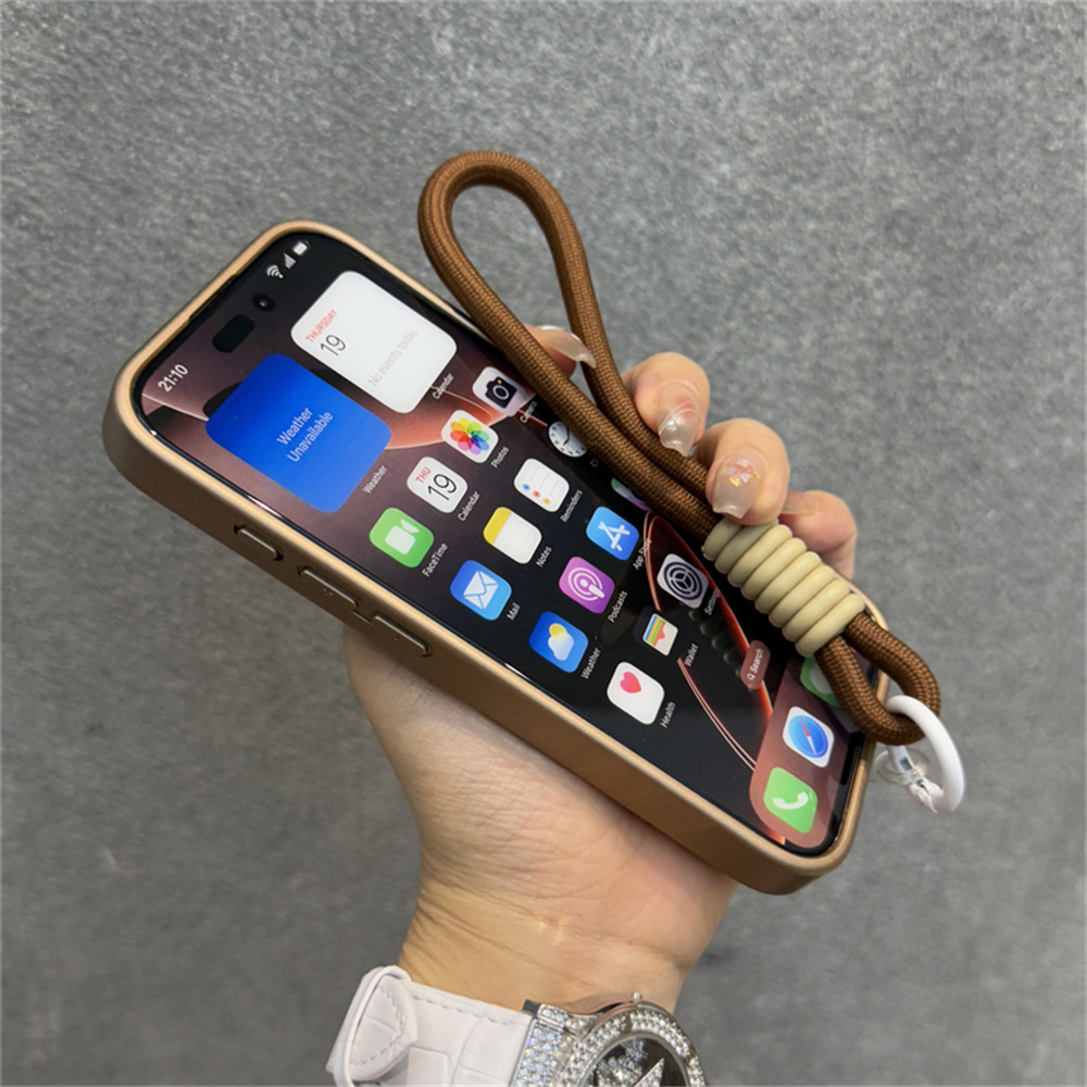 Luxury With Lanyard Kevlar Pattern For Magsafe Phone Case For iPhone 16 15 14 13 12 Pro Max Magnetic Wireless Charging Cover