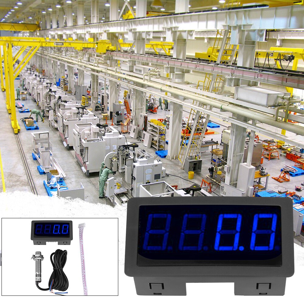 4 Digital LED Display Tachometer Set High Precision Tachometer With Hall Proximity Switch Sensor NPN RPM Speed Meter