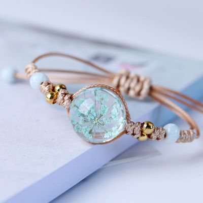 Flor seca romántica japonesa y coreana, cristal transparente, cerámica, cuerda de nailon anudada, pulsera de mujer, símbolo de la feliz: 6