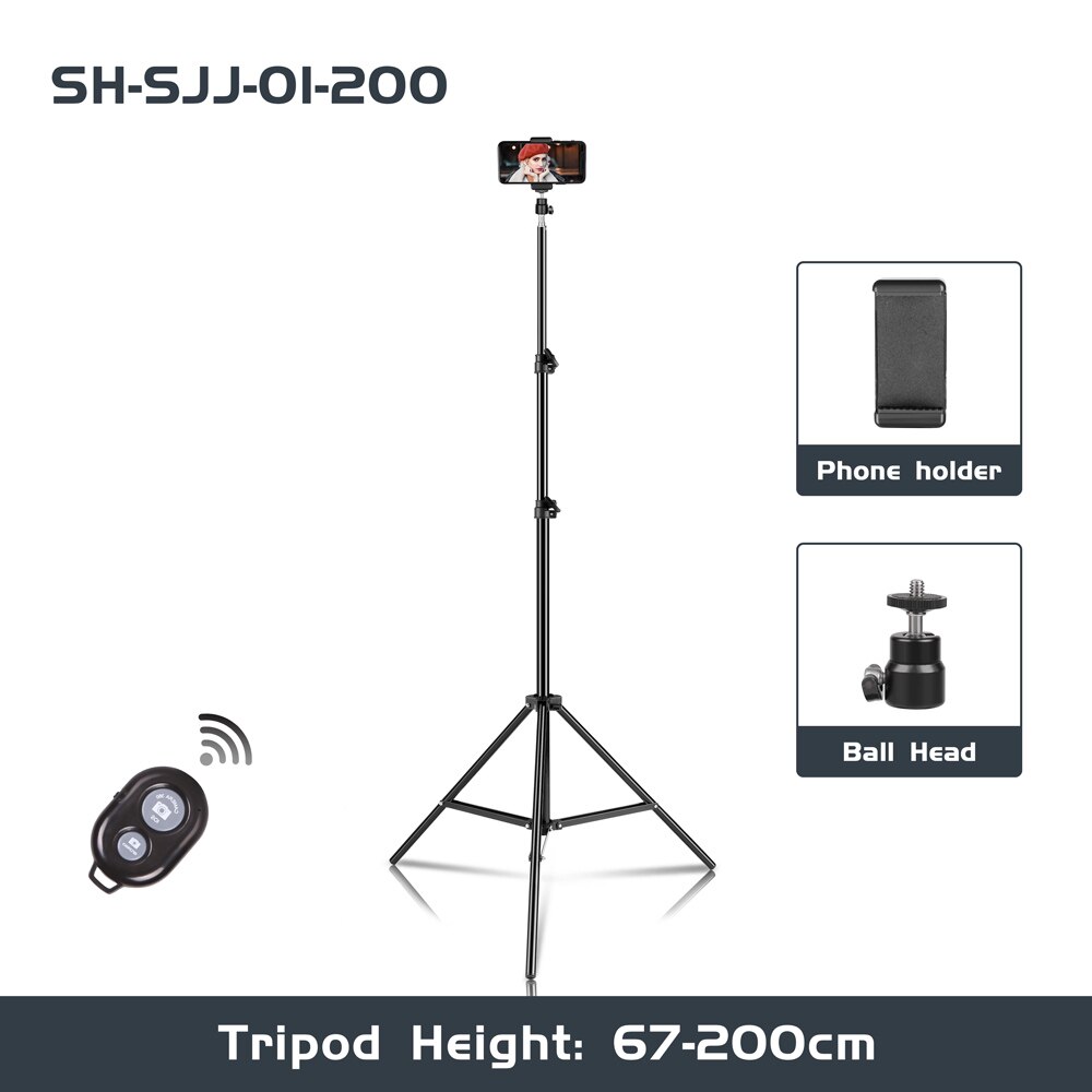 Tripod for Phones Stand Portable Flexible Selfie Tripod With Bluetooth Remote Ball Control Holder Camera Universal Photography: 200cm Tripod